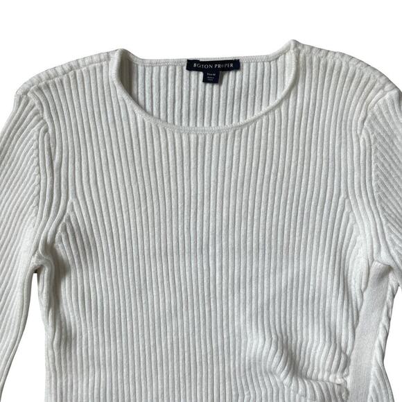 Boston Proper M Side Slit Ruched Sweater | Tunic Flare Ribbed, Off-White $200 - Picture 6 of 9